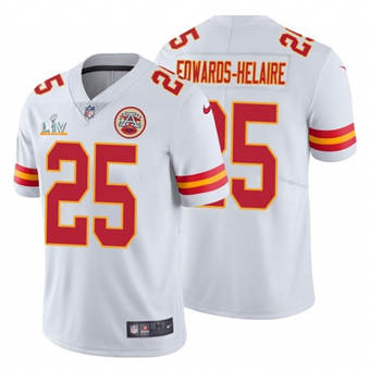Super Bowl LV 2021 Men Kansas City Chiefs #25 Clyde Edwards-Helaire White Limited Jersey